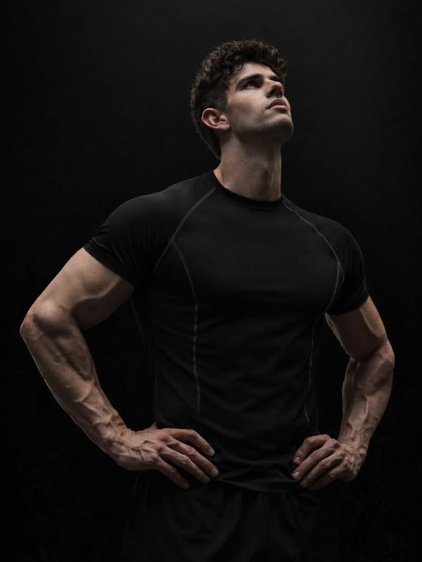 Friskers Men Compression T-Shirt Slim Fit | Gym & Sports Wear for Men | Quick Dry Stretchable Polyester | Workout, Running, Training Half Sleeve Tshirt Dark Black 2