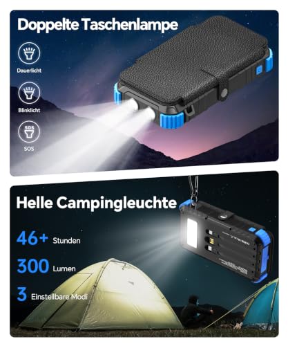 Solar Powerbank 20000mAh mit 4 Solarpanel, Powerbank mit 3 Kabeln – Ansicht 6