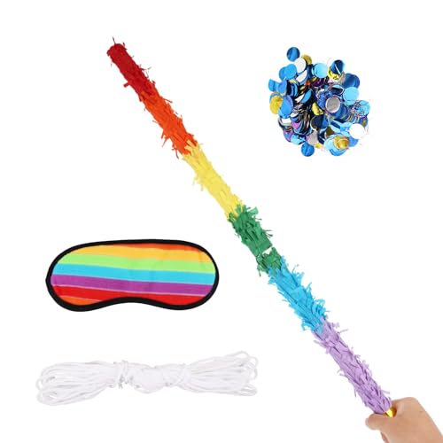 2pcs Bâtons Piñata de 76cm, Couleur Arc-En-Ciel Incassables Bâton de Pinata avec Bandeau Corde...