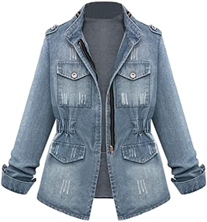 Womens' Outerwear Jackets & Coats, Womens Lined Jacket Plus Size Rain Jacket Women's Fashion Casual Coat Long Sleeve Pocket Button Denim Jacket Coat Zipper Jackets Plus Size Green (Blue,X-Large)