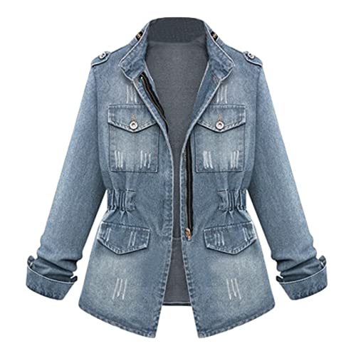 Womens' Outerwear Jackets & Coats, Womens Lined Jacket Plus Size Rain Jacket Women's Fashion Casual Coat Long Sleeve Pocket Button Denim Jacket Coat Zipper Jackets Plus Size Green (Blue,X-Large) #TOP27