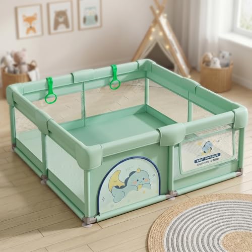 Image of StarAndDaisy Play Pen for Baby for 0-5 Years 180 x 200 cm Baby Play Area Indoor Setup with Safety Lock & Anti-Fall Grasp System | Breathable Play Pen for Kids Indoor - Green