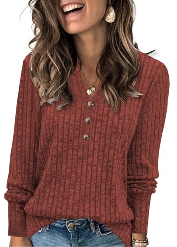 Womens Sweaters Fashion Tops 2025 Long Sleeve Pullover V Neck Sweatshirt Casual Loose Soft Trendy Cute Clothes Shirts Caramel