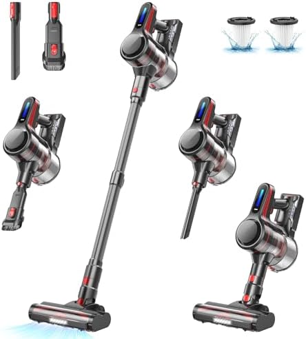 Aspiradora inalámbrica, aspiradora de palo con potente succión de...