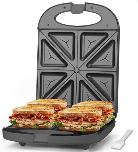 Baker’s Friend Breakfast Sandwich Maker, 4 Slices of Panini Grill Press Sandwich Maker, Electric Sandwich Maker with Indicator Light, Grill Cheese & Egg Muffin Sandwich Maker, Graphite