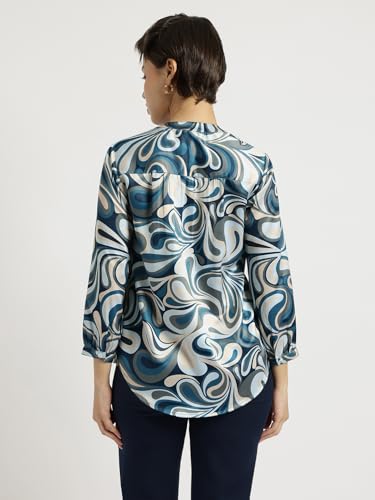 Image of FableStreet Women Formal & Casual Top | V-Neckline with Gathered Back Detail & Three-Quarter Sleeves | Premium Satin Fabric for Office Wear & Sophisticated Outings