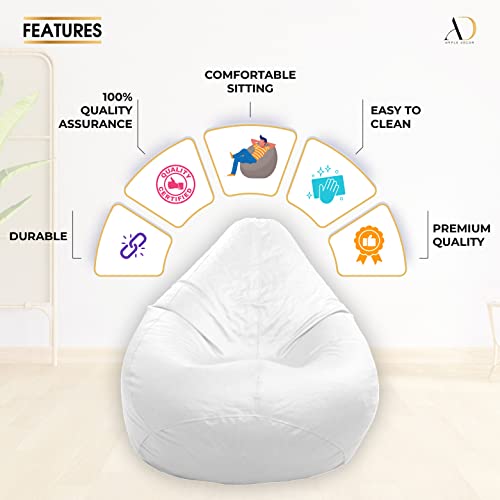Ample Decor Bean Bag Cover (No Filling), Plush Toys Storage Soft Leatherette, Water Resistant, Durable Construction Sturdy Zipper, Ideal For Teenagers, Kids - White #TOP5