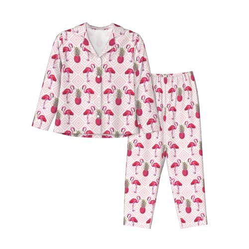 Pyjama manches longues femme vêtement de nuit imprimé flamant rose
