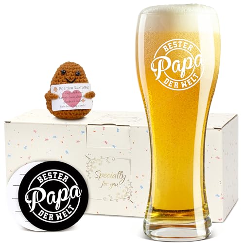 ZIOSINM Father's Day Gift for Dad, Gift Father's Day Beer Glasses, Wheat Beer Glasses 0.5 L Best Dad in the World Wheat Glass with Engraving, Gifts for Men