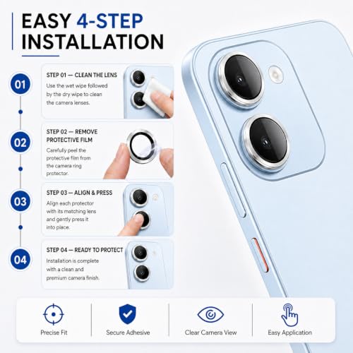 Image of ArmourPro Camera Lens Protector for Vivo T5 Lite (6.74 Inches) Tough HD Individual Aluminum Alloy Rings 9H Camera Cover, Scratch-Resistant,Camera Lens Protection| Silver, 1 Pack