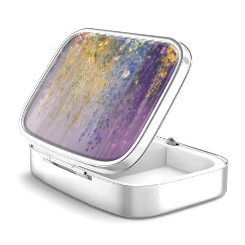 Image of Pill Box 2 Compartment Small Pill Case,Portable for Pocket or Purse Pill Organizer Pill Container Holder to Hold Vitamins, Medication, Fish Oil and Supplements(Vintage Flower Abstract Floral)