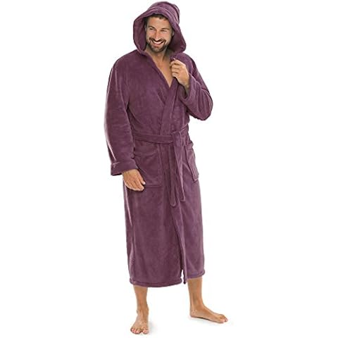 aqua-textil Malibu Bathrobe Hooded Plain Long Patched Pockets Women Men Unisex Microfibre Coral-Fleece L plum Cover
