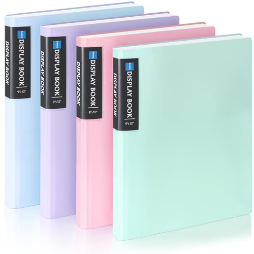 Image of 4 Pack Art Portfolios 9"x12", 40 Pockets Large Portfolio Folder Display 80 Pages, Heavy Duty Art Portfolio Folder with Clear Sheet Protectors, Presentation Book for Artwork Document Organizer Binder