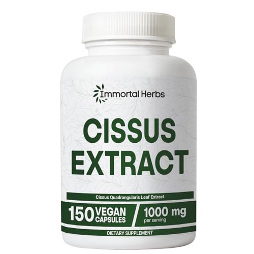 Immortal Herbs Cissus Quadrangularis Supplement 1000mg, 150 Pills, Pure Extract Powder with 40% Ketosterones, Non-GMO and Gluten-Free Cissus Extract Capsules for Men and Women