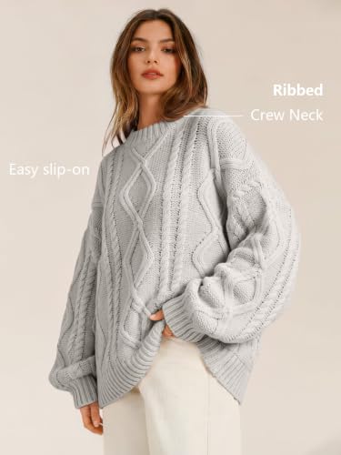 Image of Trendy Queen Women's Oversized Cable Knit Sweaters 2026 Fall Outfits | Quiet Luxury Style, Chunky Knit Texture, Winter Holiday Outfit, Easy Layering Piece, Fall Fashion Staple