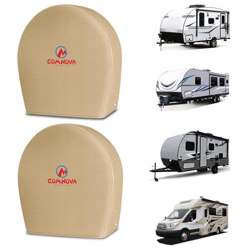 Comnova RV Tire Covers 2 Pack - 600D Tough Tire Wheel Cover Protector for RV, Truck, SUV, Trailer, Camper, Boat and Van, Heavy Duty & Waterproof Tire Cover, Fits Tire Diameters 30-32 Inch, Beige