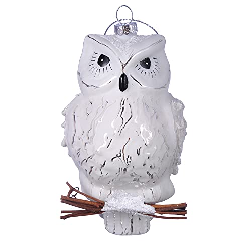 Miicol Christmas Ornaments, White Owl Glass Blown Ornaments for Christmas Tree, Home Decorations, Gifts