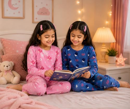 Image of NammaBaby Girl's Cotton Graphic Print Night Suit and Payjama Set - Multipack