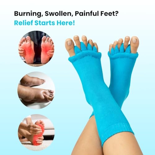 Image of DIRTS Original Foot Alignment 5-Toe Separator Orthopedic Cotton Socks for Women & Men - Bunion Corrector & Plantar Fasciitis Support (Blue, Large)