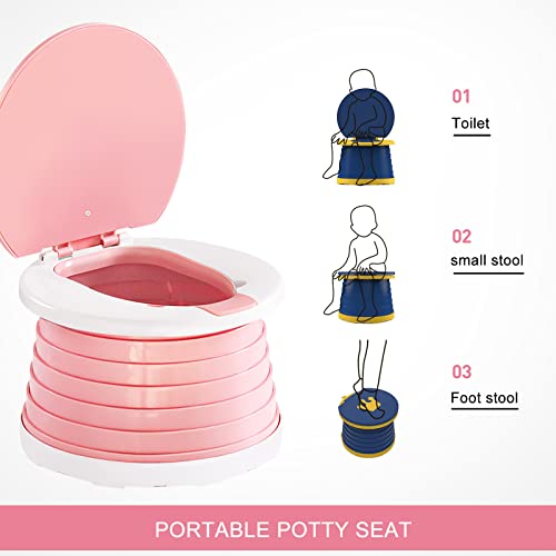 Travel Potty For Toddlers, Portable Potty For Toddlers Foldable Kids Training Toilet Seat For Boys Girls Baby Carry Potty Children Car Potty Chair For Camping Park With 2 Rolls Bag（Pink） #TOP6