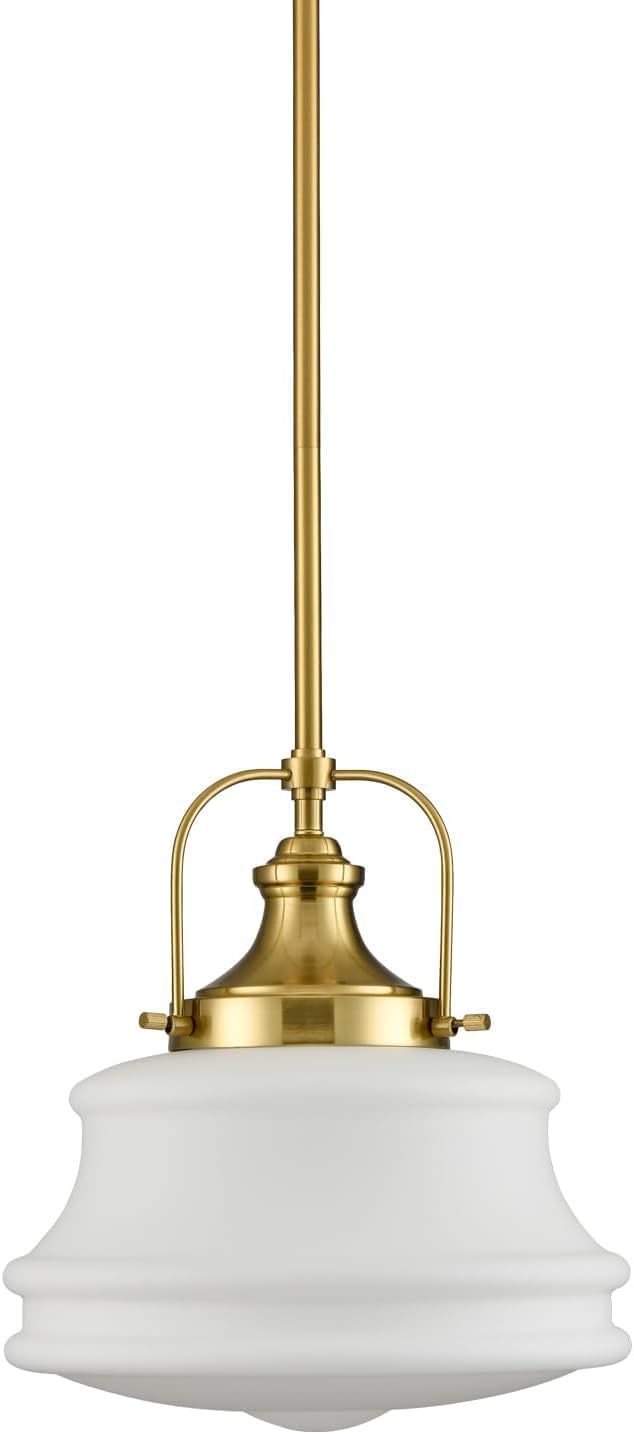 Modern Gold Kitchen Pendant Light Seeded Glass Shade-Rod Hanging Nautical Schoolhouse Dimmable Light for Dining Room Bathroom Hallway