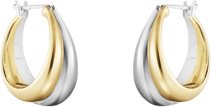 18K Two-tone Gold Silver Curve Earrings for Women | Light Weight Italian Design Click Top Pearl Dainty Huggie Hoop Earrings for Women