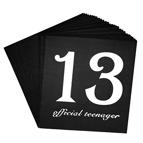 40pcs Black and Silver Official Teenager 13th Birthday Cocktail Napkins 13th Birthday Decorations for Boys Girls Party Supplies Disposable Paper Beverage Napkin