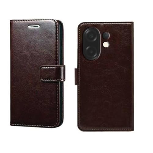 Image of amazon basics Vivo X200T 5G Flip Cover | Card Pockets Wallet & Stand | Flip Cover for Vivo X200T 5G (Coffee)