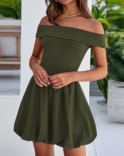 Image of PRETTYGARDEN Women Summer Sexy Off Shoulder Bubble Dress 2025 Cocktail Party Mini Dresses with Pockets