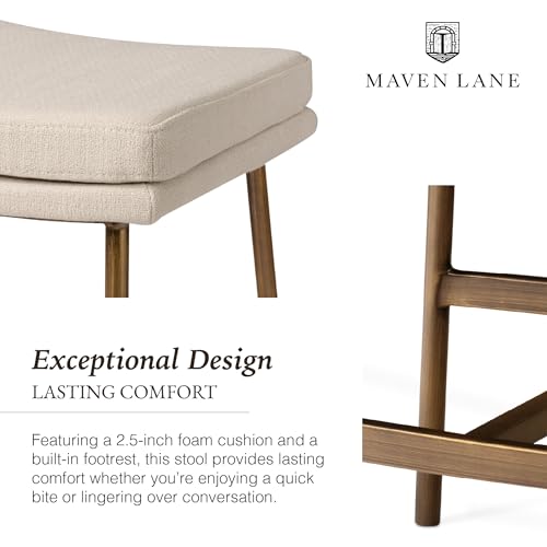Maven Lane Berkley Butaco Sin Respaldo 31 Pulgadas – Butaco Silla con Reposapiés – Estructura Metal Envejecido Dorado y Tapicería Beige – Ideal para Bares, Pubs y Cocinas Altas miniatura 7