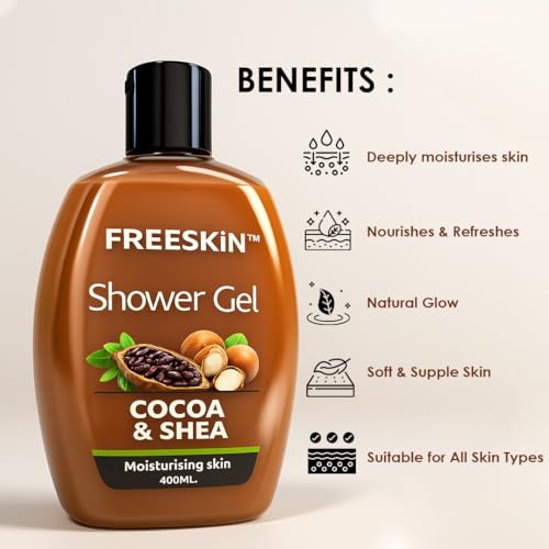 Image of Freeskin Cocoa & Shea Shower Gel | Deep Moisturizing Body Wash for Smooth & Nourished Skin | Suitable for All Skin Types | 400ml