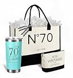 Physkoa 70th Birthday Gift Set for Women Her – No.70 Vintage 1956 Tote Bag, Makeup Bag & 20oz Tumbler – Elegant Birthday Present for 70 Years Old Mom, Wife, Sister, Friends