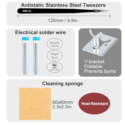 Soldering Iron Kit, 11-in-1 60W 110V US Plug Adjustable Temperature Electric Soldering Gun Welding Tools with for Soldering and DIY Solder Electronic Circuit Boards Mobile Phone Repair Welding - Thumbnail 3