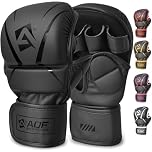 AQF Hybrid MMA Gloves for Sparring & Grappling, Open Palm Shooter Design, Enhanced Wrist Support, Shock-Absorbing Padding, Lightweight and Durable for Training, Kickboxing, Muay Thai (Black, S/M)