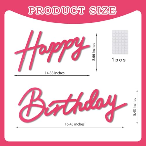 Image of TONIFUL Happy Birthday Sign for Backdrop - Hot Pink Felt Banner - Includes Dot Glue - Perfect for Birthday Party Backdrop,Wall Decor,Balloon Arch,Photo Background
