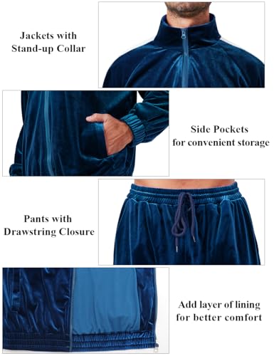Ragelion Conjunto de 2 peças de fato de treino masculino de veludo casual com zíper e calça, Azul ma