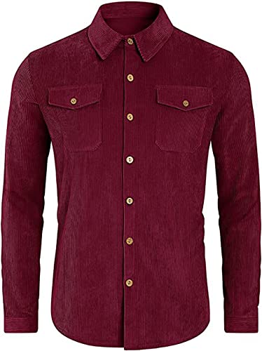 Image of utcoco Mens Corduroy Button Down Shirt Casual Relaxed-Fit Lapel Long Sleeve Jacket for Men
