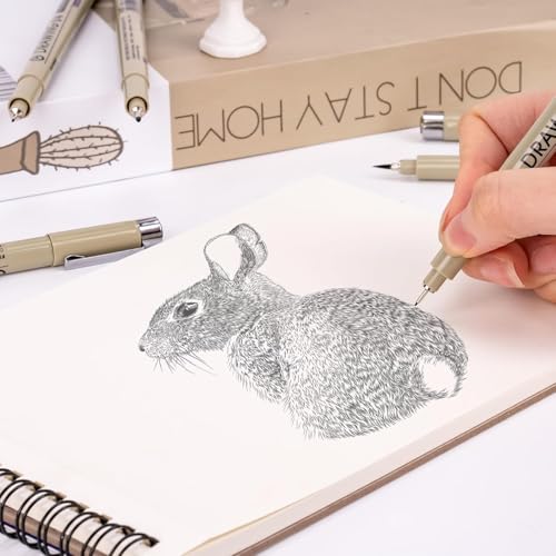 Image of Premium Fineliner Pens Set of 6 Unique tip sizes: 0.20mm, 0.25mm, 0.35mm, 0.5mm, 0.6mm,1 soft tips pen (BRF) Waterproof Black Pigment Ink Pens for Illustration, calligraphy,Technical Drawing Pens
