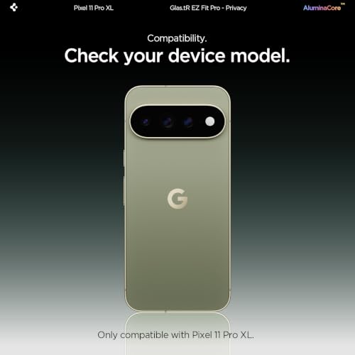 Image of Spigen GlasTR EZ FIT Pro Privacy Screen Protector for Pixel 11 Pro XL | AluminaCore, Aluminum-enhanced 10H+ tempered glass, Privacy Filter, auto-align tray, Original touch, Case-friendly, 2Pack