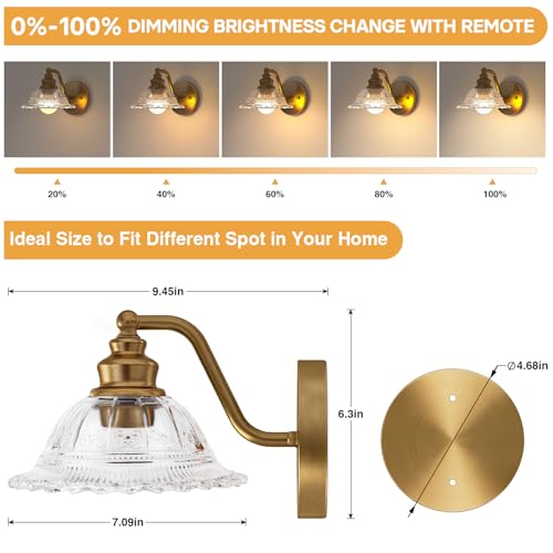 Image of Redluck Battery Operated Wall Sconce with Remote Control, Vintage Glass Wireless Wall sconces Set of Two, Rechargeable Battery Powered Wall Lamp for Bedside Bedroom Living Room Hallway Decor