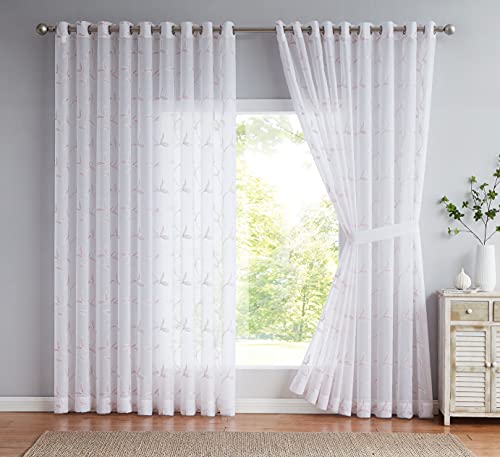 Linenzone Floor To Ceiling Curtains For Extra Wide Windows. Sheer White Curtain Room Dividers Have Pink Blush Leaf Embroidery. Modern Decor Living Room Curtains. (Maria 108 X 100 Blush) #TOP16