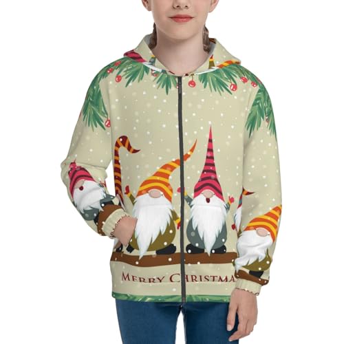 Christmas Card With Gnomes Kids Pullover Hoodies Boys Zip Up Sweatshirts Girls Athletic Clothes with Pocket3