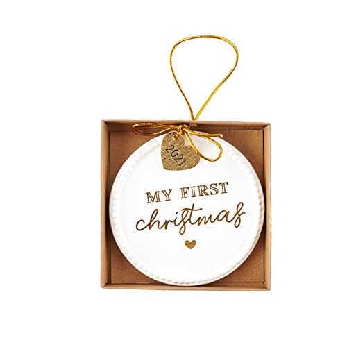Mud Pie Baby's First Christmas Gold Ceramic Ornament, 2021 #TOP1