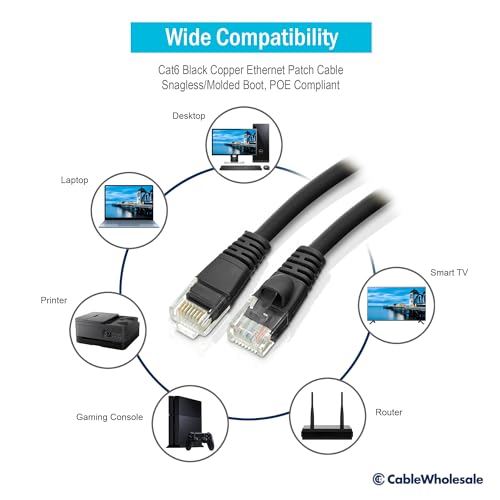 Cable Ethernet Cat6 con conector RJ45, 6 pulgadas, negro miniatura 5