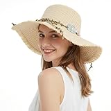 LY4U Cappello di Paglia da Donna, Cappelli da Sole da Donna UPF 50, Cappello da Spiaggia Estivo per Ragazza, Cappello da Viaggio Arrotolabile Floscio