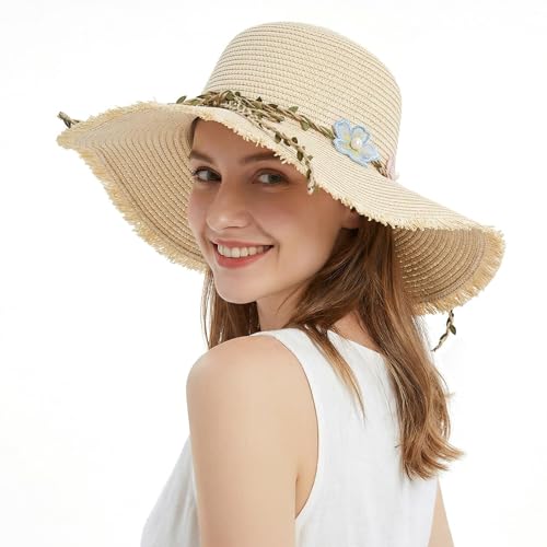 LY4U Chapeau de Paille pour Femmes, de Soleil UPF 50, Plage d'été, Voyage Pliable pour Dames et...