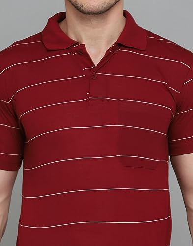 Image of INKKR Men's Striped Polo Neck Cotton Blend Multicolor T-Shirt