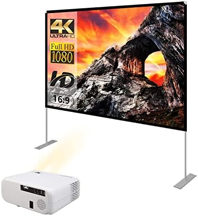 Projector and Screen,Projector with WiFi and Bluetooth&Projector Screen with Stand 100 inch Build Home Theater Portable use for Indoor Party,Match,Gaming,Moving Night