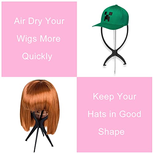 Foto von Plastik Perückenständer,Perückenständer Schwarz,Tragbare Falten Perücken Halter, Perückenständer Set ,Beweglicher Perücke-Standplatz Plastik Perrückenhalterung, Perücke Trockner Hutständer Wig Stand