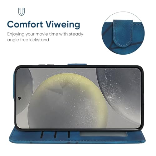 Image of Wanyuexes Case for Galaxy S24, Samsung S24 5G SM-S921U Wallet Case with Tempered Glass Screen Protector, Skin Feel PU Leather Flip Credit Card Holder Stand Phone Cover for Samsung Galaxy S24 Blue
